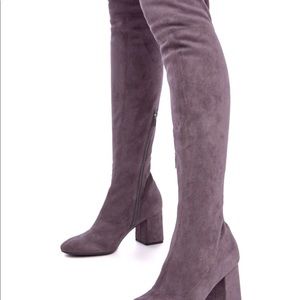 Gray knee high boots